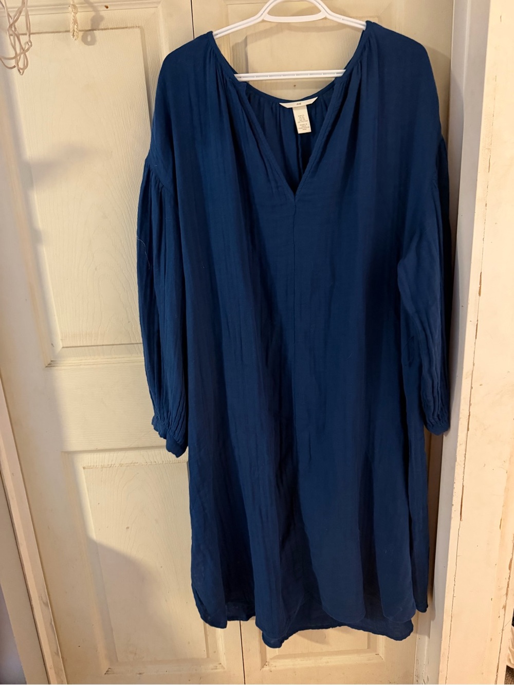 H&M Deep Blue Long Sleeve V-Neck Midi Dress